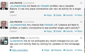 linkedin conversation about activity feed on 12-30-13